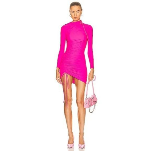 BALENCIAGA Spandex Mini Dress Fluo Pink - Picture 2 of 12